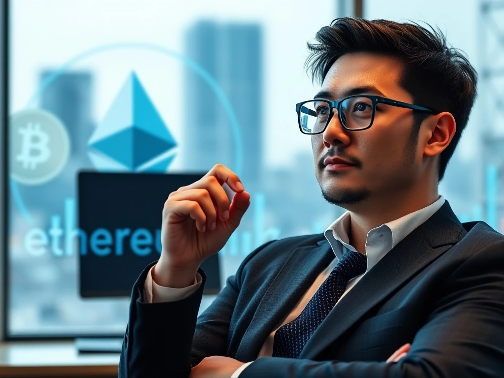 Tom Lee discussing his strategic shift towards Ethereum, highlighting its PoS and stablecoin advantages over Bitcoin.