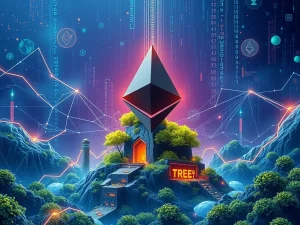 Binance Alpha's Treehouse Airdrop poised to boost Ethereum DeFi liquidity, showing digital assets flowing into a tree-like structure.