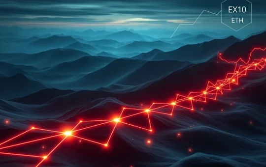 An abstract visual representing the Ethereum validator exit queue, illustrating the flow of ETH out of staking and the resilient ETH price amidst crypto market dynamics.