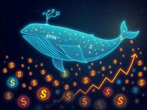 A large Ethereum whale making a significant ETH token sale, representing substantial profit in the crypto market.