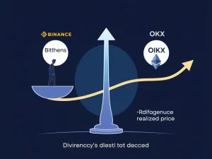 Illustrates the crucial Binance OKX divergence in crypto market strategies, highlighting Ethereum whales securing profits.