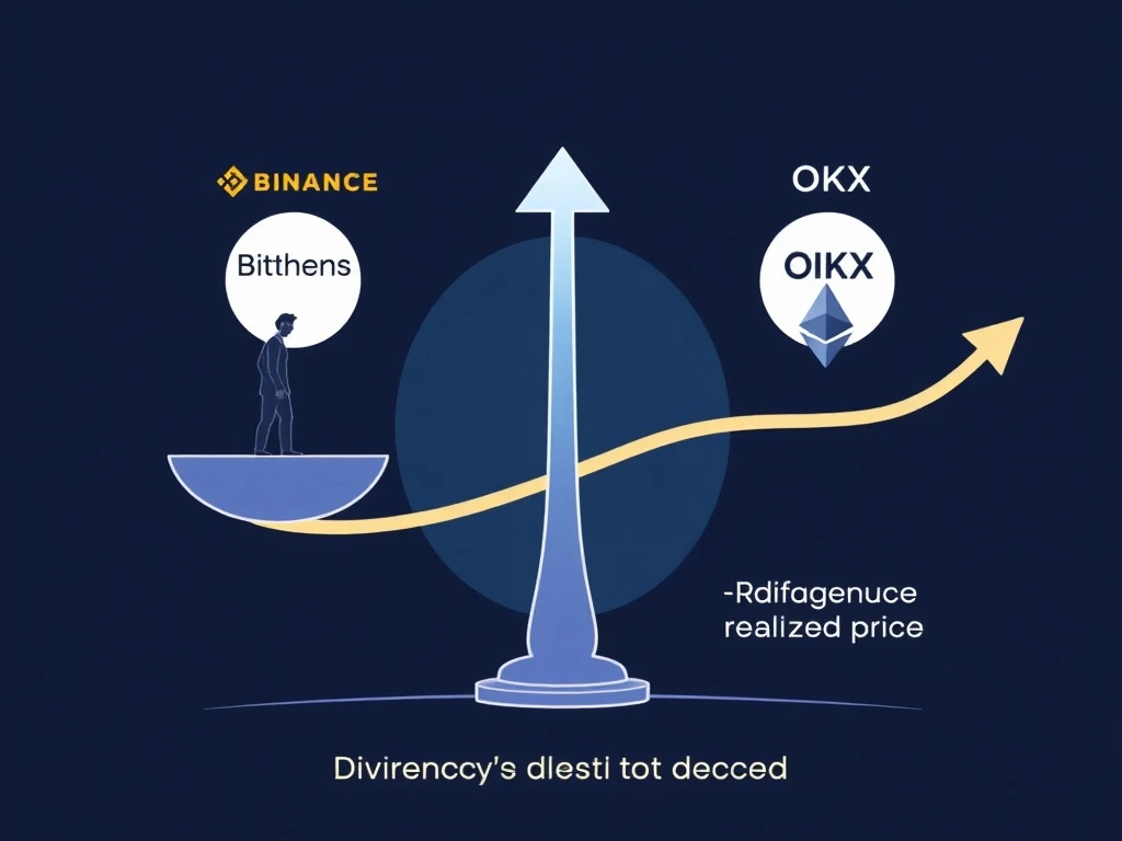 Illustrates the crucial Binance OKX divergence in crypto market strategies, highlighting Ethereum whales securing profits.