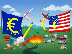 Illustrates the escalating EU tariffs and trade tensions between the EU and US, showing economic conflict over key US exports.