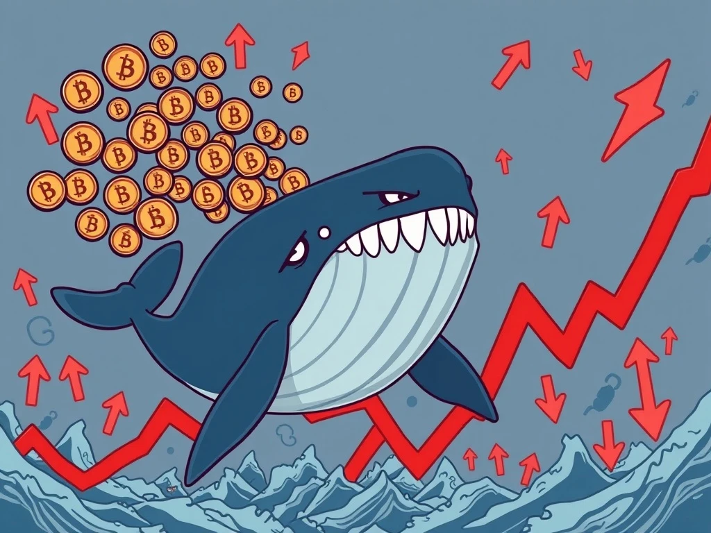 Illustrates a massive whale selling FARTCOIN, causing market volatility and price drops on a crypto chart.