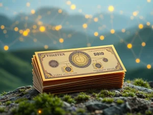 A stack of Fastex Collectible Notes with intricate designs, representing the fusion of physical currency and blockchain technology, symbolizing a new era in digital asset tokenization.