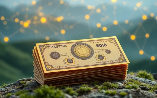 A stack of Fastex Collectible Notes with intricate designs, representing the fusion of physical currency and blockchain technology, symbolizing a new era in digital asset tokenization.