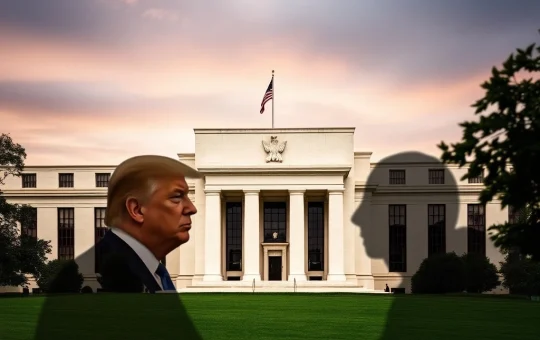 Fed Chair Powell and Donald Trump's relationship, symbolizing the Federal Reserve's independence amidst political pressure.