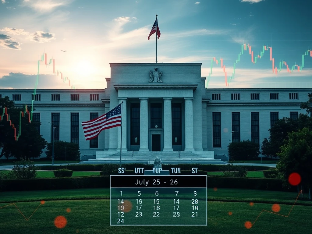 Visual representation of the Federal Reserve building, economic charts, and US-China trade symbols, conveying the crucial market impact of the Federal Reserve's decisions.