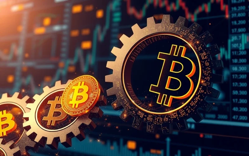 Bitcoin ETF shares transforming into digital Bitcoin, representing Fidelity's in-kind transaction amendment for institutional efficiency.