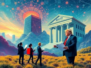 Fintech innovation advocates urge Trump to intervene against bank fees threatening DeFi and crypto growth, symbolizing a crucial policy battle.
