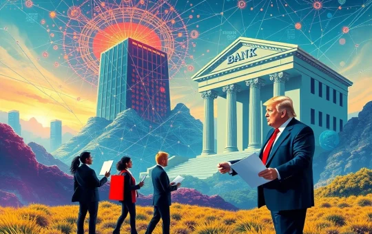 Fintech innovation advocates urge Trump to intervene against bank fees threatening DeFi and crypto growth, symbolizing a crucial policy battle.