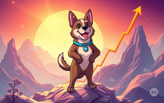 A digital representation of the Floki mascot standing on an upward trending chart, symbolizing the recent FLOKI price rebound.