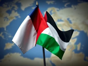 France Palestinian Statehood recognition banner, symbolizing a significant G7 diplomatic shift impacting Middle East peace efforts.