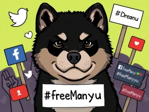 Black Shiba Inu puppy at the center of the #FreeManyu crypto activism movement