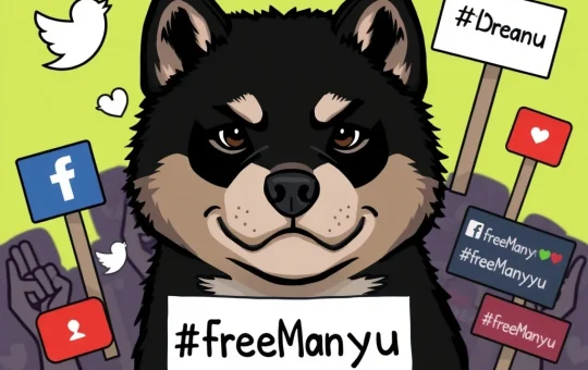 Black Shiba Inu puppy at the center of the #FreeManyu crypto activism movement