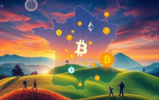 A visual representation of the revolutionary surge in French crypto adoption, depicting digital currency symbols and a map of France.