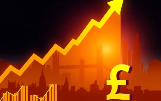 Chart showing the FTSE 100 index reaching new record highs, symbolizing strong capital inflows and market optimism in the UK.