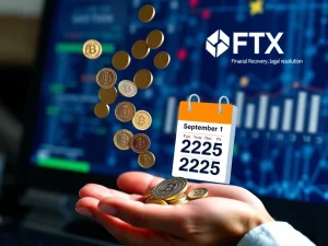 FTX Creditor Payouts: Digital coins flowing into hands, symbolizing the $1.9 billion distribution planned for September 2025, marking a significant step in the FTX bankruptcy recovery.