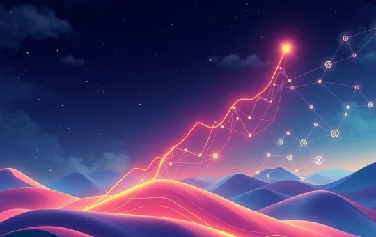 A chart illustrating the dramatic FUN token surge, reflecting significant on-chain activity and growth within the Farcaster decentralized social network.