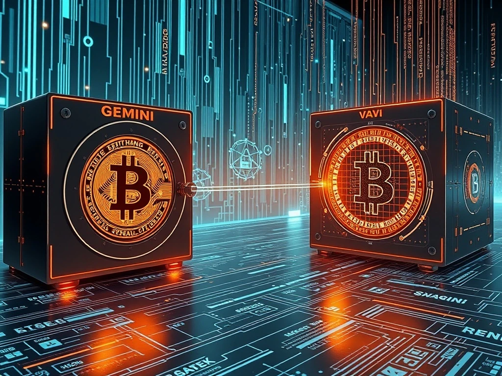 Depicts a secure digital transfer of Bitcoin, symbolizing the large Gemini BTC move and institutional strategic asset shift.