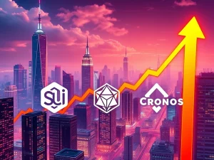 Chart showing the explosive altcoin surge of Sui, Polygon, and Cronos in the US crypto market, driven by the Genius Act.