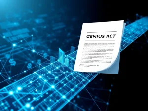 The GENIUS Act document alongside a digital representation of Graphite Network's blockchain, symbolizing compliant TradFi-grade blockchain solutions.