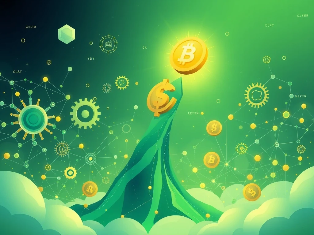 An abstract depiction of GLM's phenomenal surge, illustrating growth and strategic developments within a decentralized network.