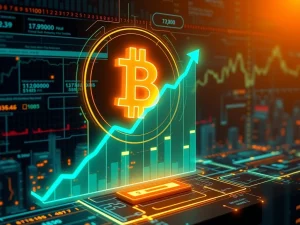 AI assistant Grok predicting future Bitcoin price growth against a digital financial backdrop, symbolizing long-term crypto potential.