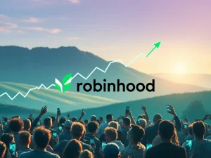 HBAR price chart soaring with Robinhood app icon, symbolizing the massive retail interest and market impact of the listing.