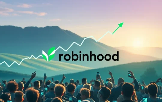 HBAR price chart soaring with Robinhood app icon, symbolizing the massive retail interest and market impact of the listing.
