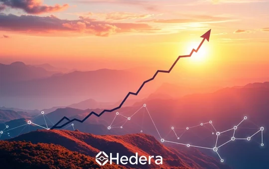 Chart depicting a dramatic HBAR price surge, symbolizing Hedera Hashgraph's growth driven by network upgrades and strategic partnerships.