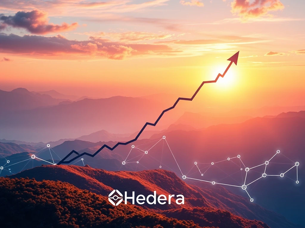 Chart depicting a dramatic HBAR price surge, symbolizing Hedera Hashgraph's growth driven by network upgrades and strategic partnerships.