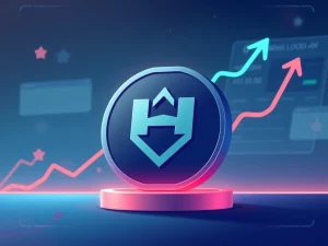 A chart showing the HBAR token price soaring after its Robinhood listing, reflecting increased crypto volume.