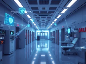 Visualizing secure healthcare interoperability through a network of connected digital health records, symbolizing advanced data sharing initiatives.