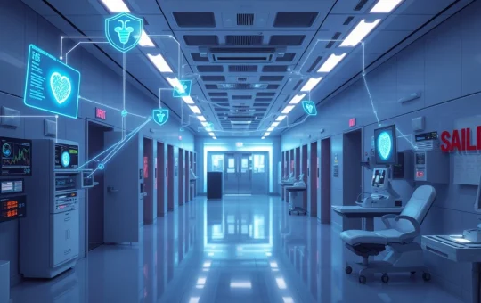 Visualizing secure healthcare interoperability through a network of connected digital health records, symbolizing advanced data sharing initiatives.