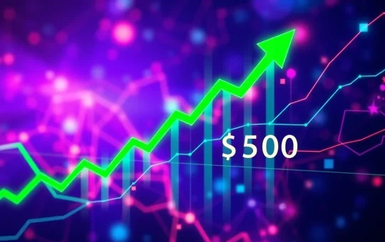 A digital chart illustrating Hedera HBAR's explosive price surge and technical breakout, pointing towards a $0.50 target.