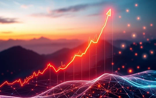 A visual representation of HEI crypto's astonishing surge on a digital chart, highlighting its rapid growth driven by strategic partnerships and ecosystem development.