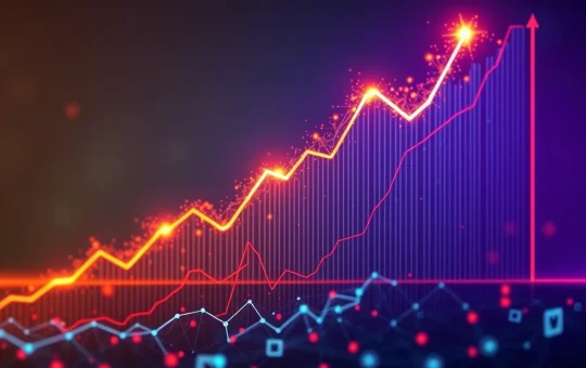A visual representation of the HEI crypto token's explosive surge on a digital chart, highlighting significant token gains.
