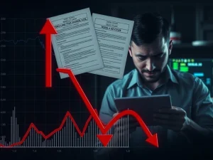 HFT crash shown on a plunging cryptocurrency price chart amid regulatory pressure