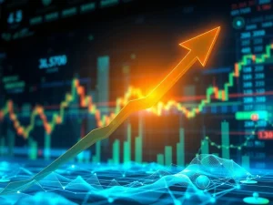 A visual representation of the HOME crypto price surge, with a rising graph amidst a backdrop of blockchain technology and DeFi elements.