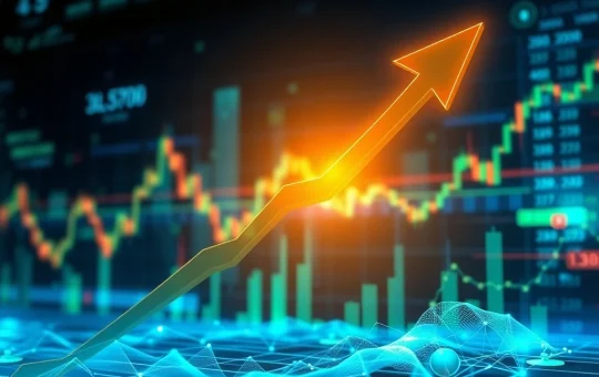 A visual representation of the HOME crypto price surge, with a rising graph amidst a backdrop of blockchain technology and DeFi elements.