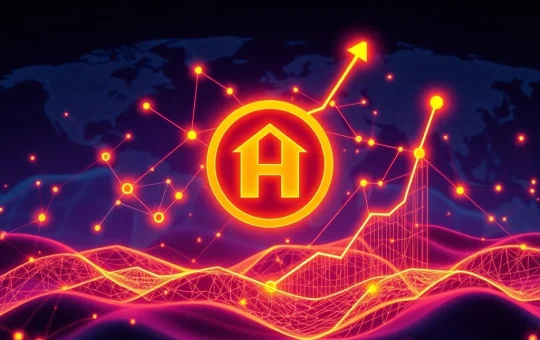 A dynamic visual representing the HOME token's explosive 485% crypto price surge, driven by strategic blockchain development and DeFi expansion.