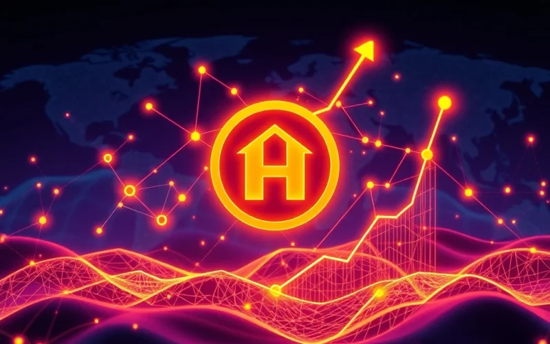 A dynamic visual representing the HOME token's explosive 485% crypto price surge, driven by strategic blockchain development and DeFi expansion.