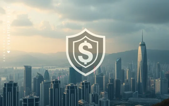 A shield protecting digital assets in Hong Kong, representing robust stablecoin regulation and investor protection.