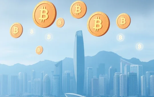 Hong Kong skyline with digital stablecoin symbols representing HKMA regulation