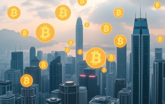 Hong Kong skyline with digital stablecoin symbols highlighting the new regulations for a secure digital asset hub.