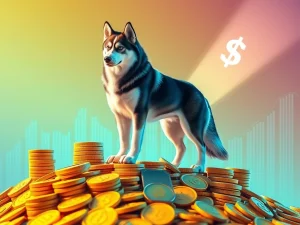 Husky Inu token's phenomenal fundraising success with dynamic pricing, depicted by a husky on rising crypto charts.