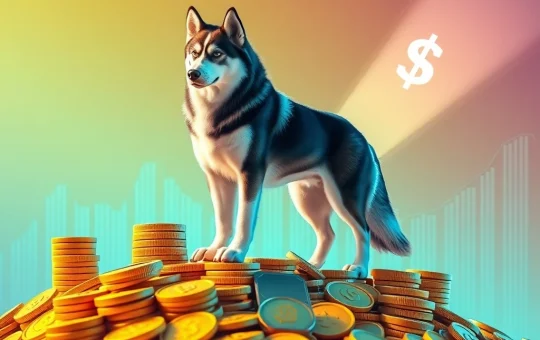 Husky Inu token's phenomenal fundraising success with dynamic pricing, depicted by a husky on rising crypto charts.