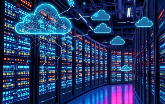 Hybrid storage solutions depicted as a robust infrastructure managing AI-driven workloads amidst a global data surge.