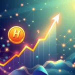 A vibrant digital representation of the HYPER token soaring upwards, symbolizing its explosive crypto price surge due to Hyperliquid protocol's advancements.